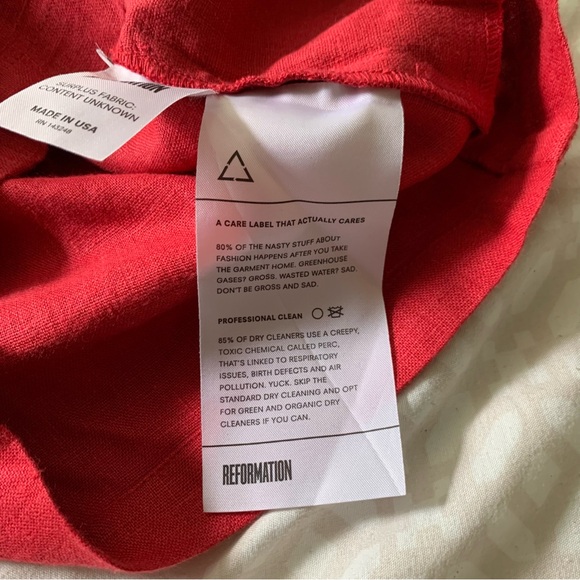 Reformation | Red Linen Mini Romper with pockets | Size 00 - Picture 11 of 12